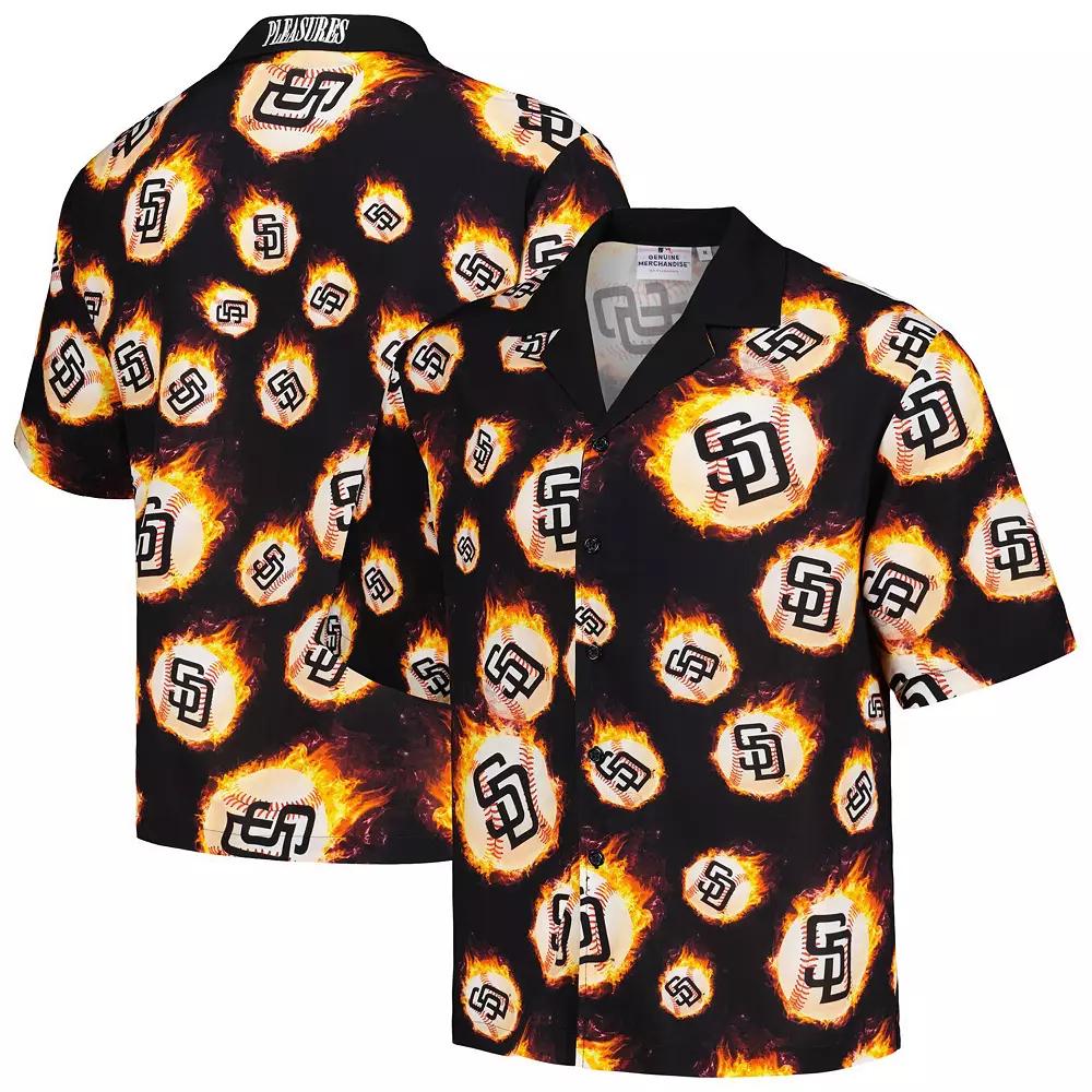 Men's Black San Diego Padres Flame Fireball Button-Up Shirt, Size: Large Product Image