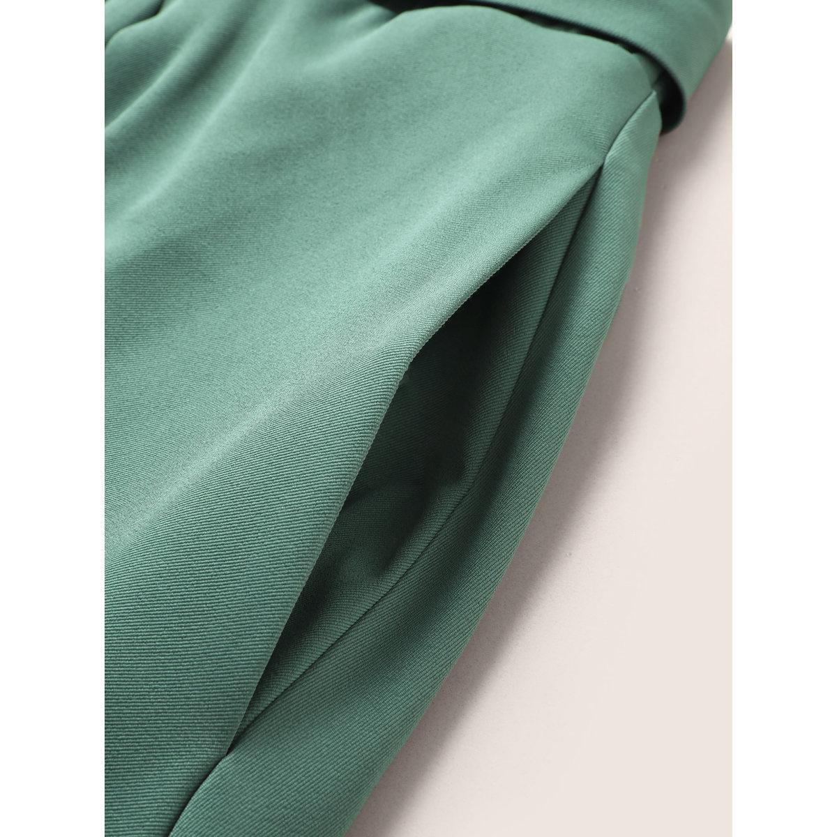 Plus Size Plain Elastic Waist Pleated Belted Skirt Women Mint At the Office Belted No stretch Slanted pocket Belt Work Skirts BloomChic 18-20/2X Product Image
