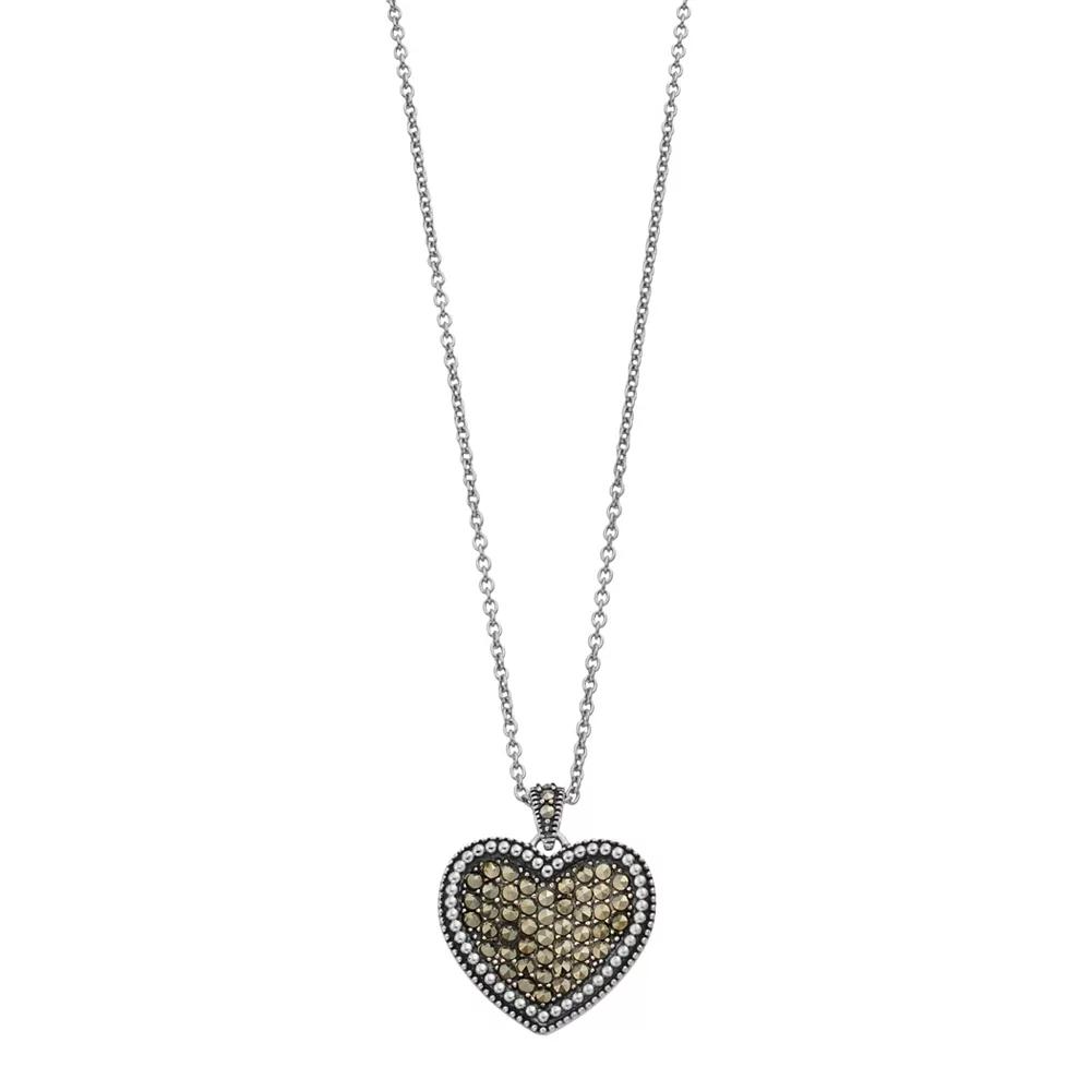 Lavish by TJM Sterling Silver Marcasite Pave Heart Pendant Necklace, Women's, Size: 18" Product Image