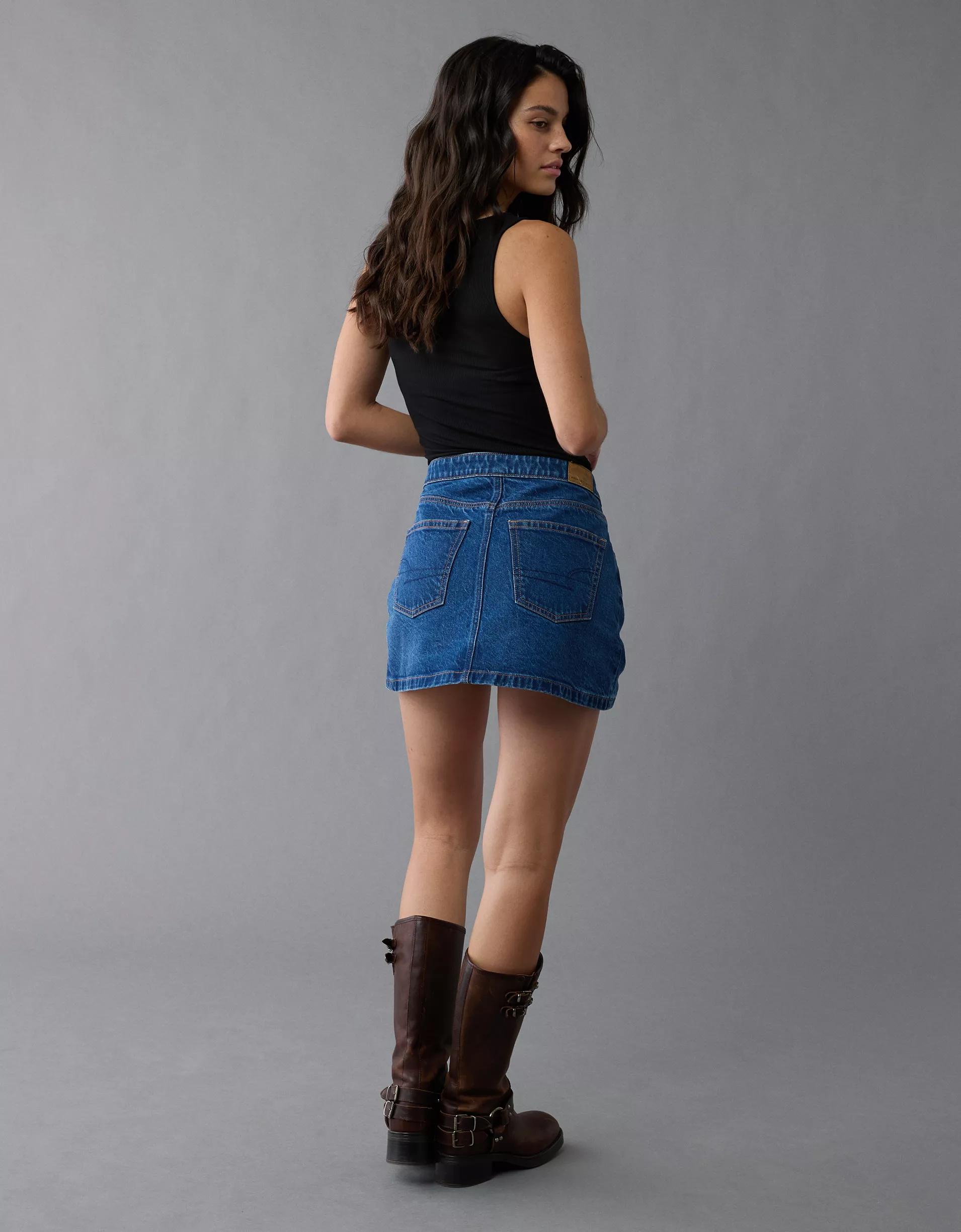 AE Stretch Crossover Denim Mini Skirt Product Image