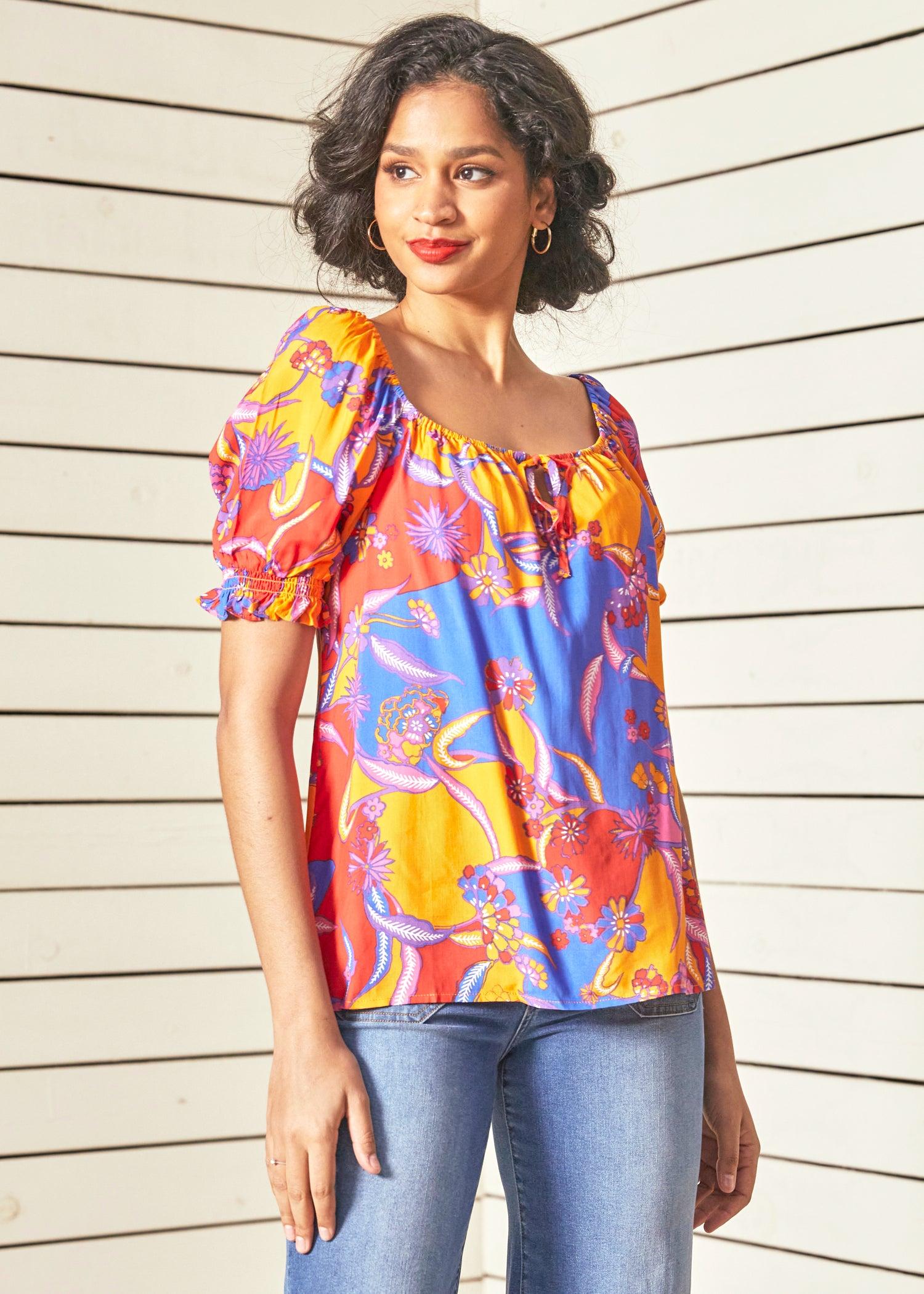 In All My Vibrance Peasant Blouse in Bali Floral Product Image