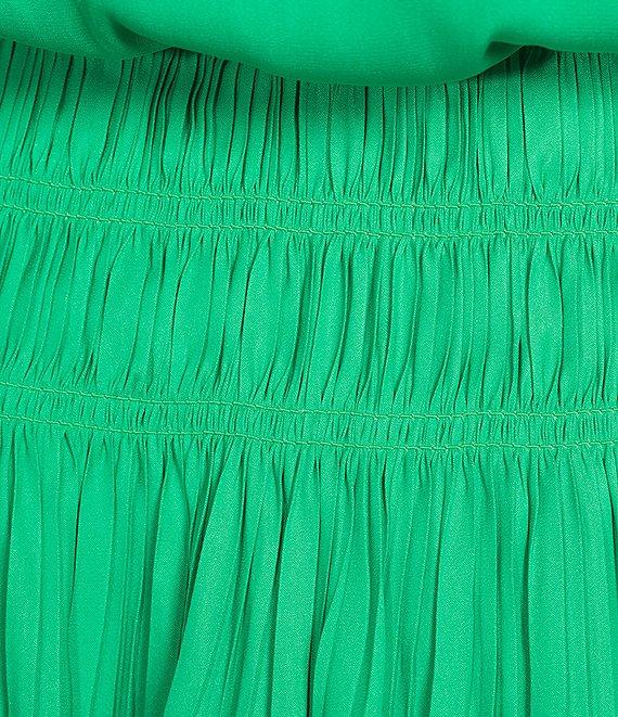 Current Air Ruffle Split Neck Flutter Sleeve Smocked Waist Mini Dress Product Image