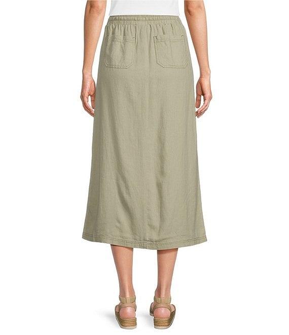 Westbound Linen Patch Pocket Front Slit Midi Skirt Product Image