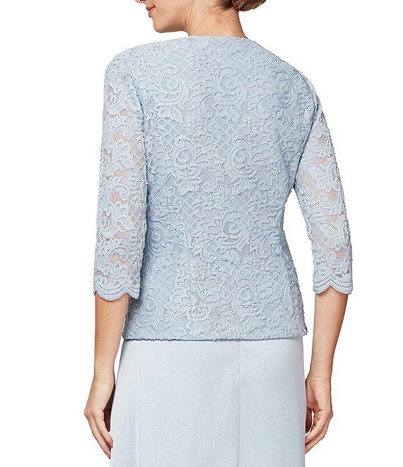 Alex Evenings Glitter Lace 3/4 Sleeve Square Neck Scallop Hem Bodice 2-Piece Jacket Gown Product Image