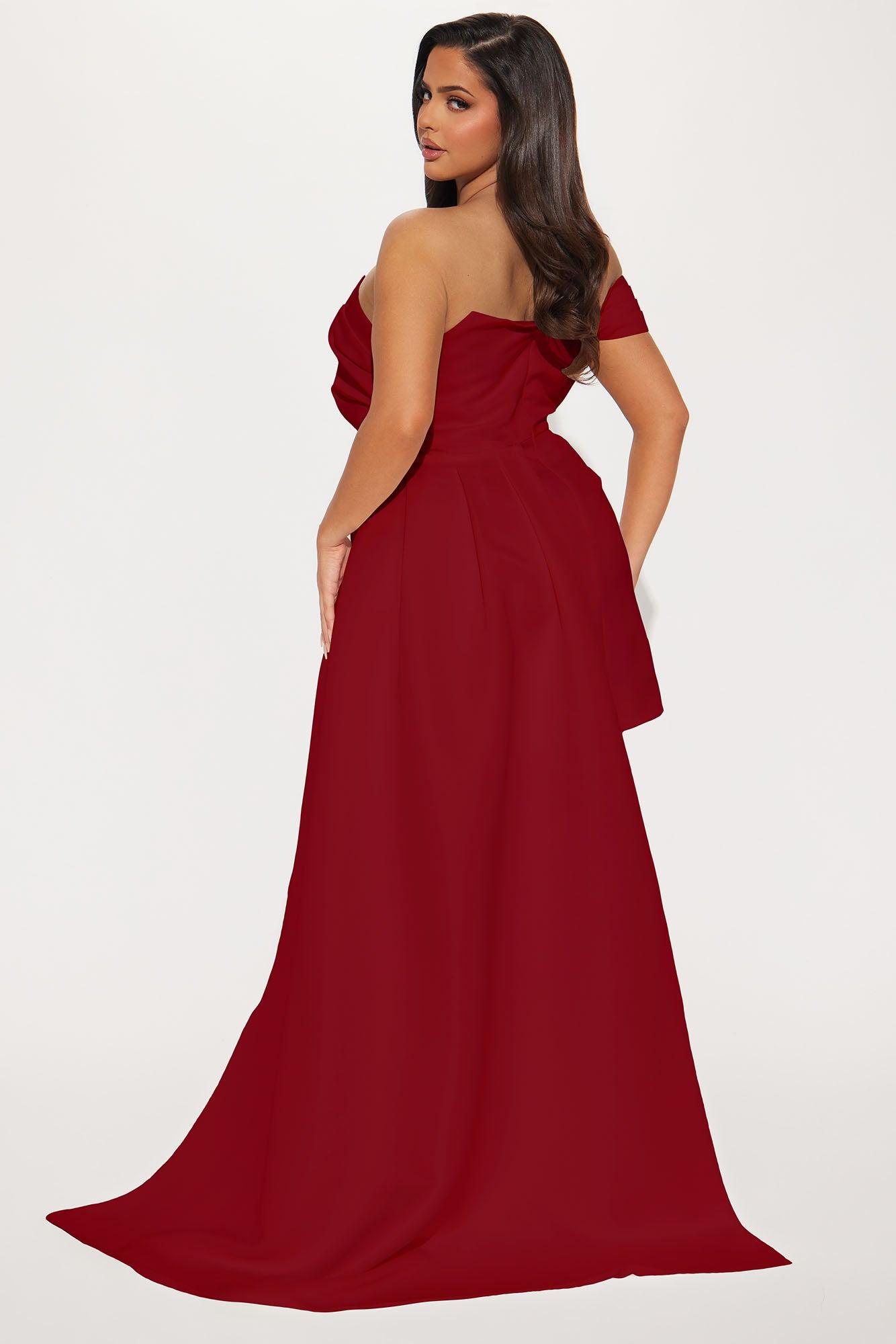 Isabella Removable Train Satin Mini Dress - Wine Female Product Image