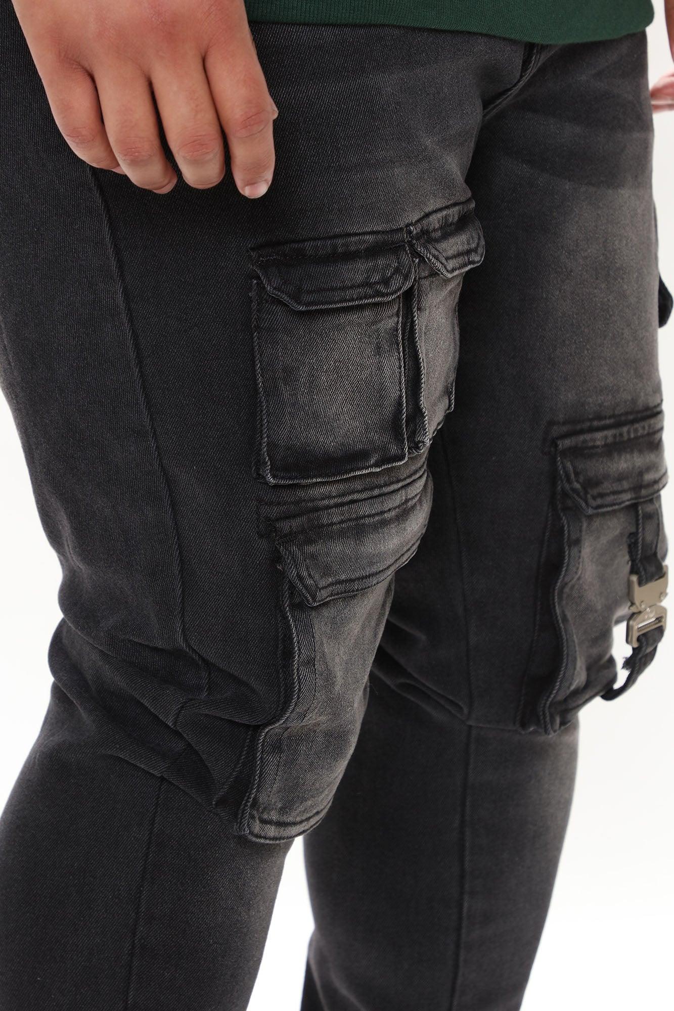Cargo Pocket Slim Taper Jeans - Black Product Image