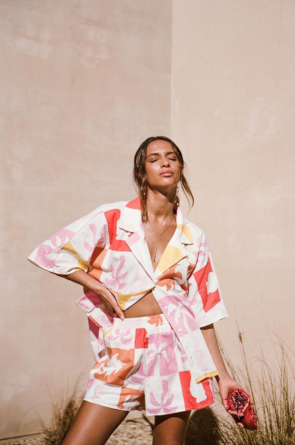 Seona Shorts - Palm Tile Fuego Product Image