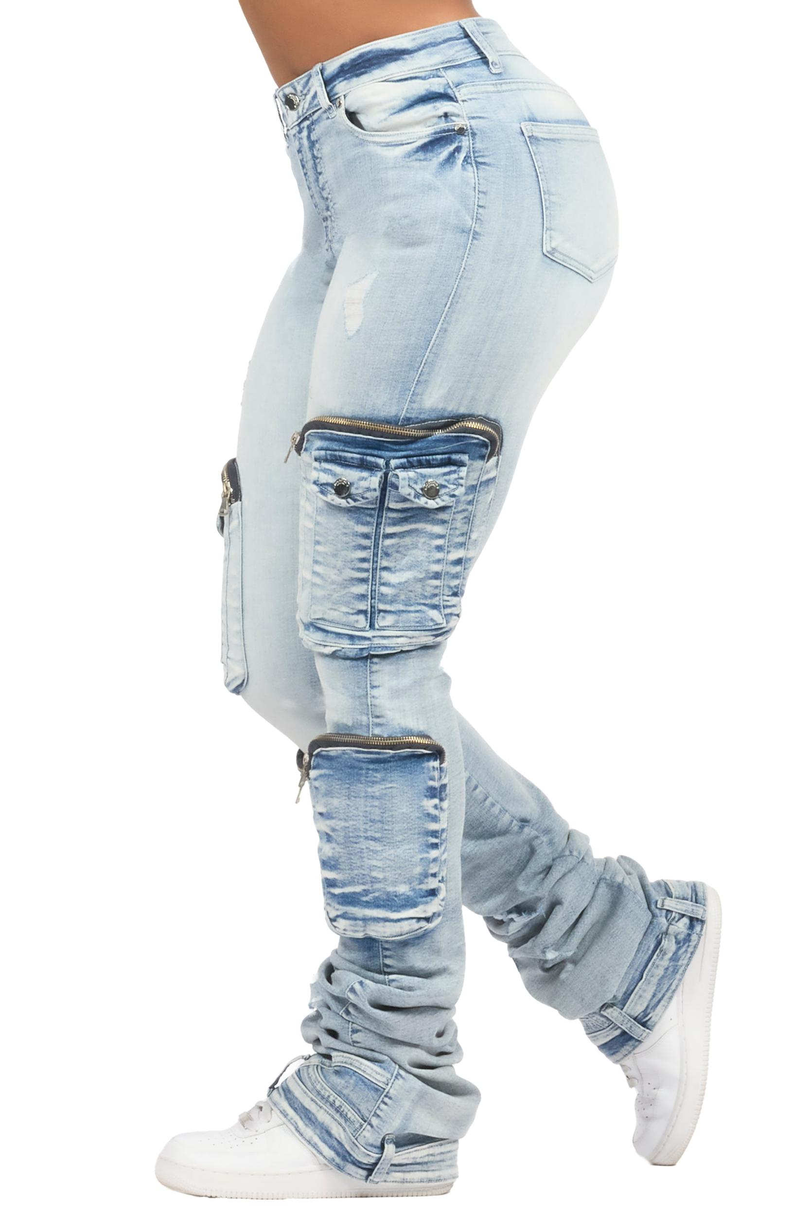 Alisson Light Wash Cargo Super Stacked Jean Female Product Image
