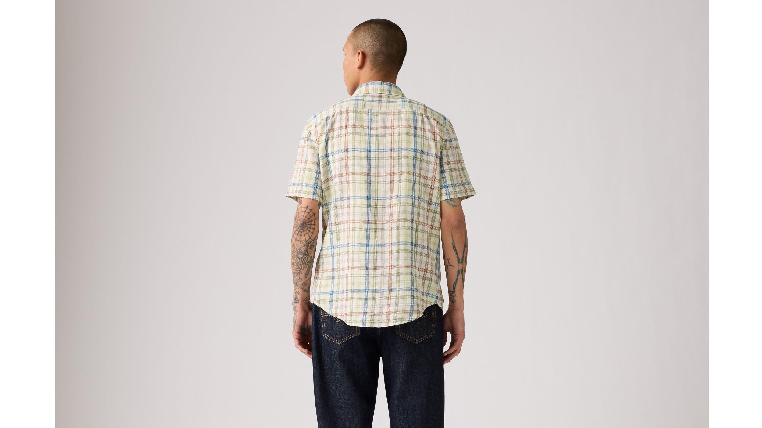 Short Sleeve Sunset Cotton Linen One Pocket Shirt Product Image