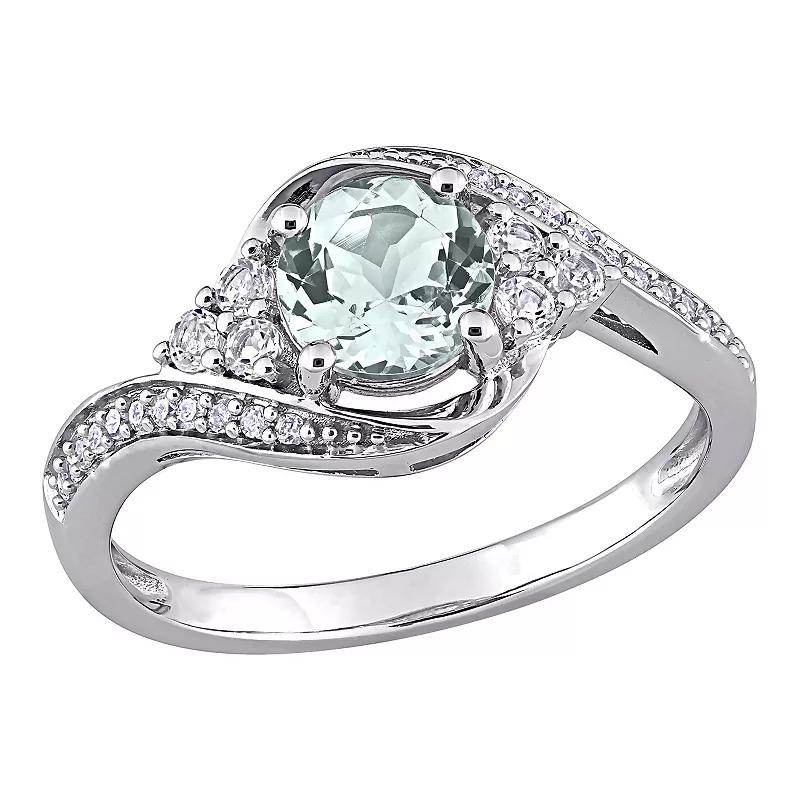 Stella Grace 10K White Gold Aquamarine, White Topaz & 1/10 Carat T.W. Diamond Ring, Women's,  Product Image