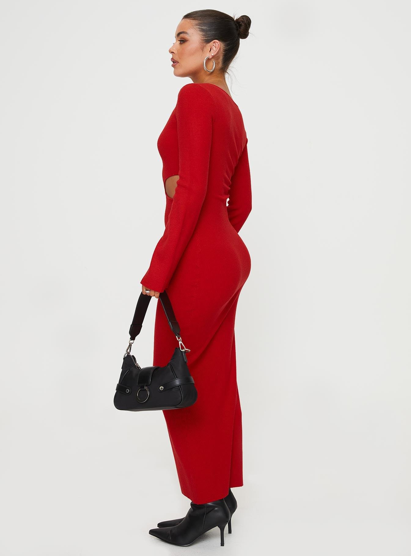 Whitley Cut Out Knit Maxi Dress Red Product Image