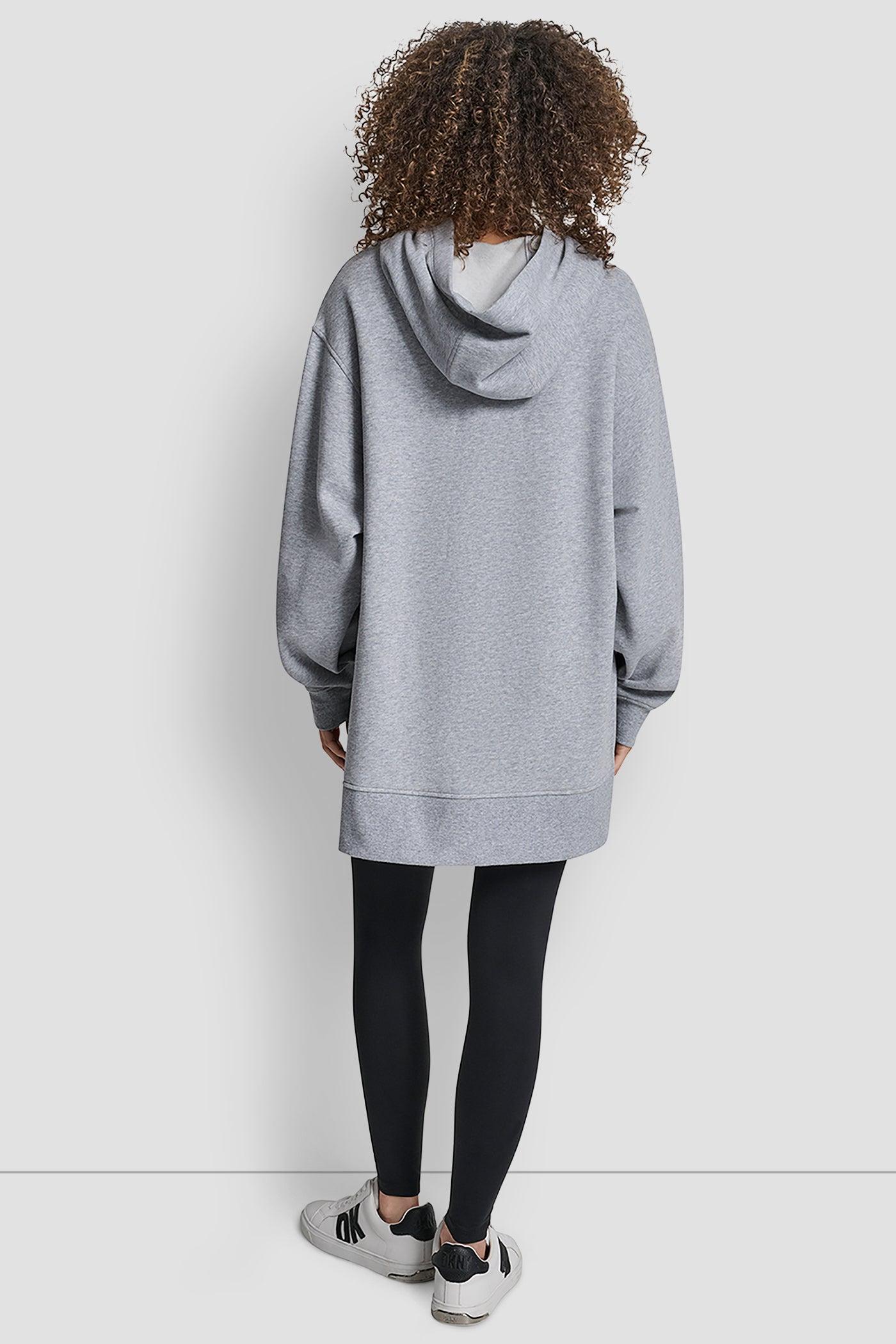 STACKED SATIN LOGO HIGH LOW TUNIC HOODIE Product Image