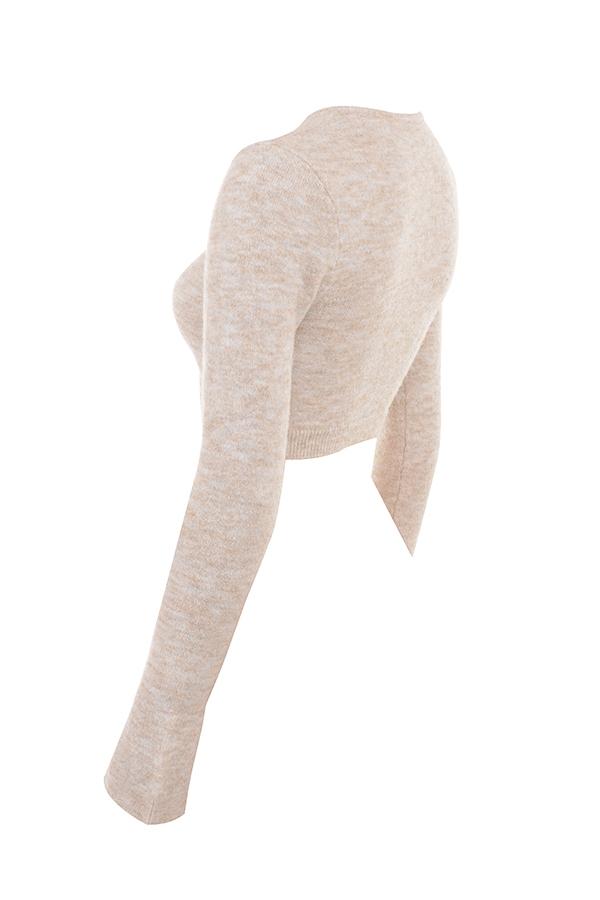 Lulie  oatmeal fluffy knit cropped cardigan - sale Product Image