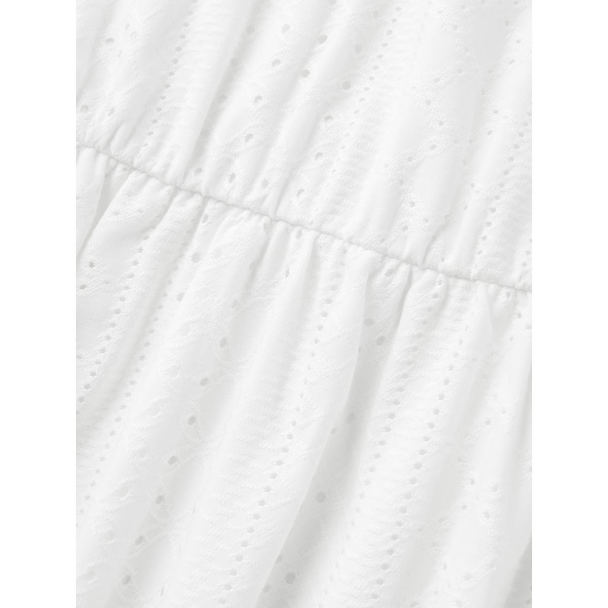 Plus Size Plain Broderie Anglaise Elastic Waist Dress Originalwhite Women Elegant Texture V-neck Short sleeve Curvy BloomChic 18-20/2X Product Image