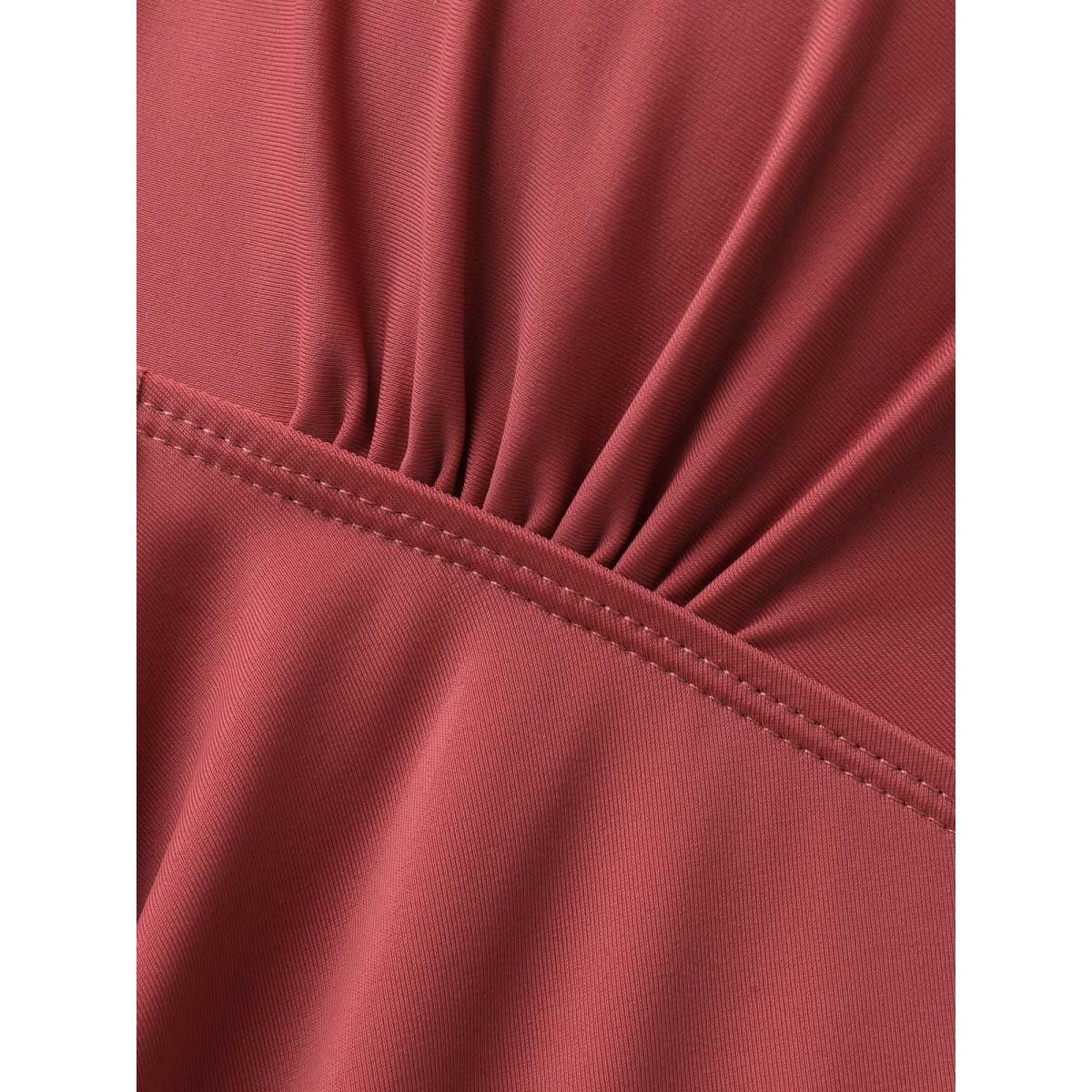 Plus Size Curvy Split Hem Flared Swim Top Women's Swimwear Russet Beach Slit High stretch Bodycon U-neck Curve Swim Tops BloomChic 14-16/1X Product Image