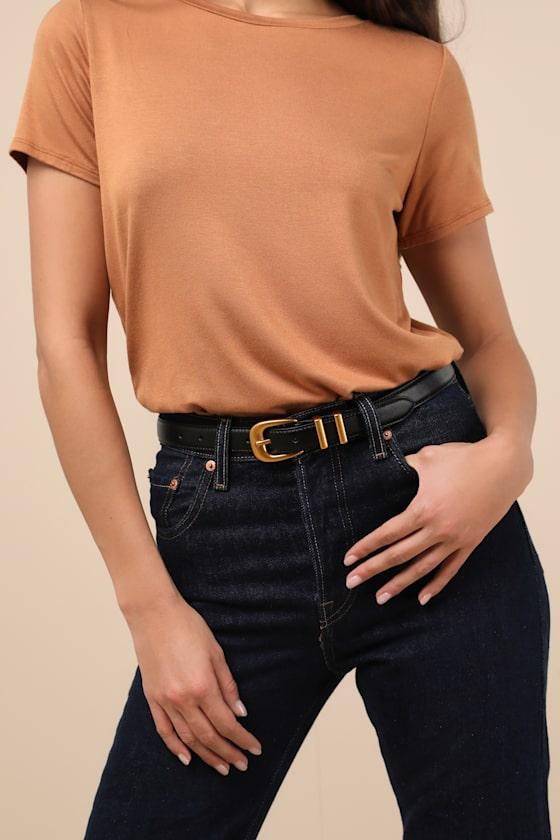 Exclusive Addition Black and Gold Leather Belt Product Image