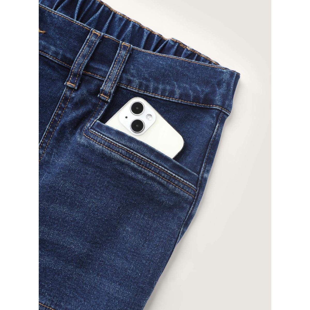 Plus Size Stretchy Pockets Flared Jeans Women Midblue Timeless High stretch Slanted pocket Jeans BloomChic 12/L Product Image