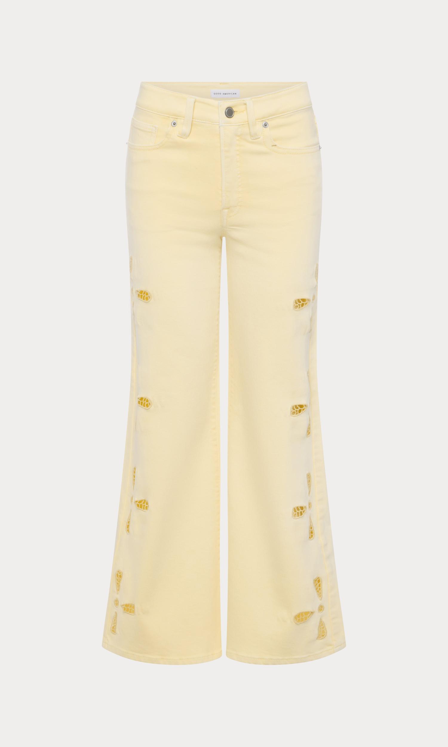 GOOD WAIST PALAZZO ANKLE EMBROIDERED JEANS | ANISE YELLOW Product Image
