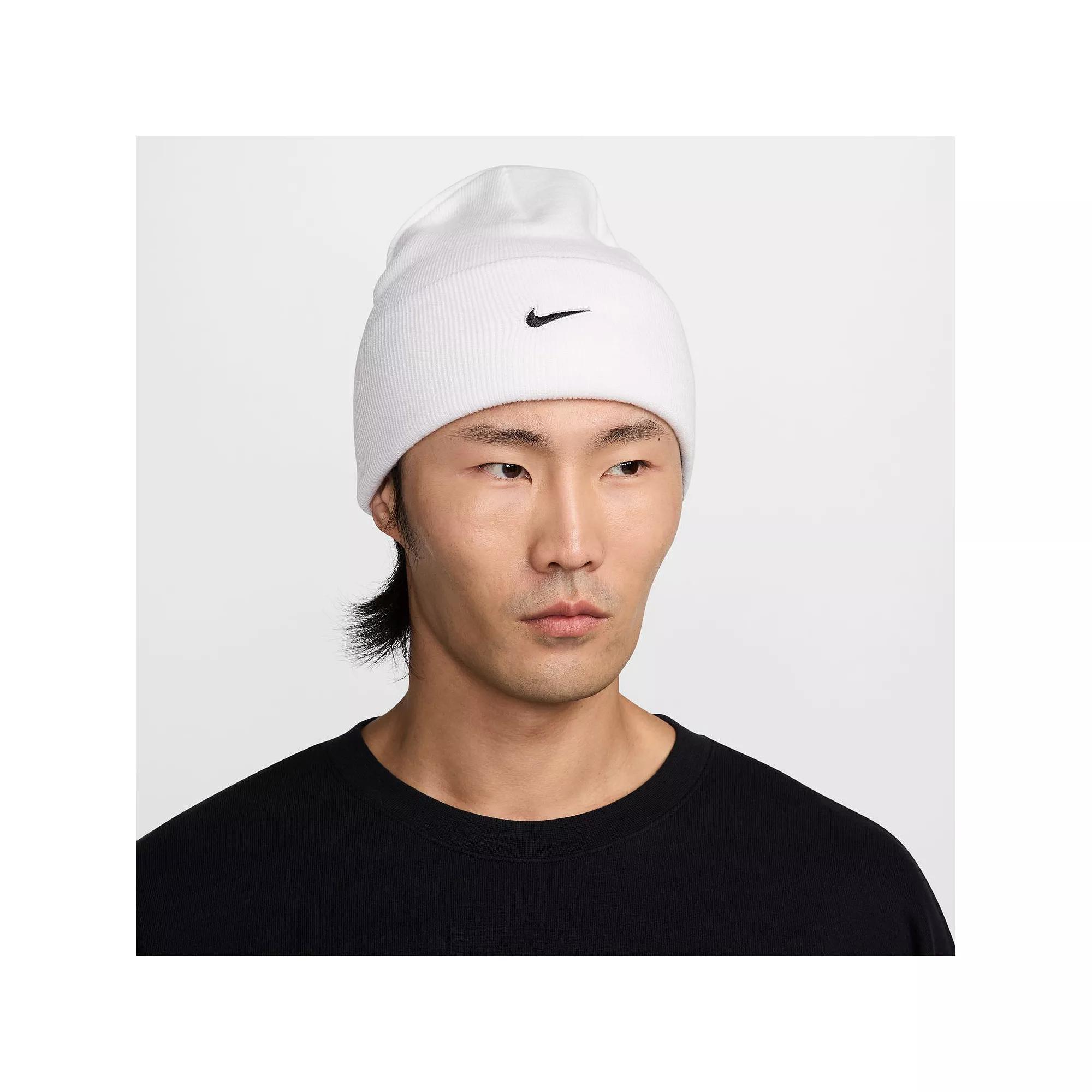 Women's Nike Peak Swoosh Beanie, Dk Grey Grey Product Image