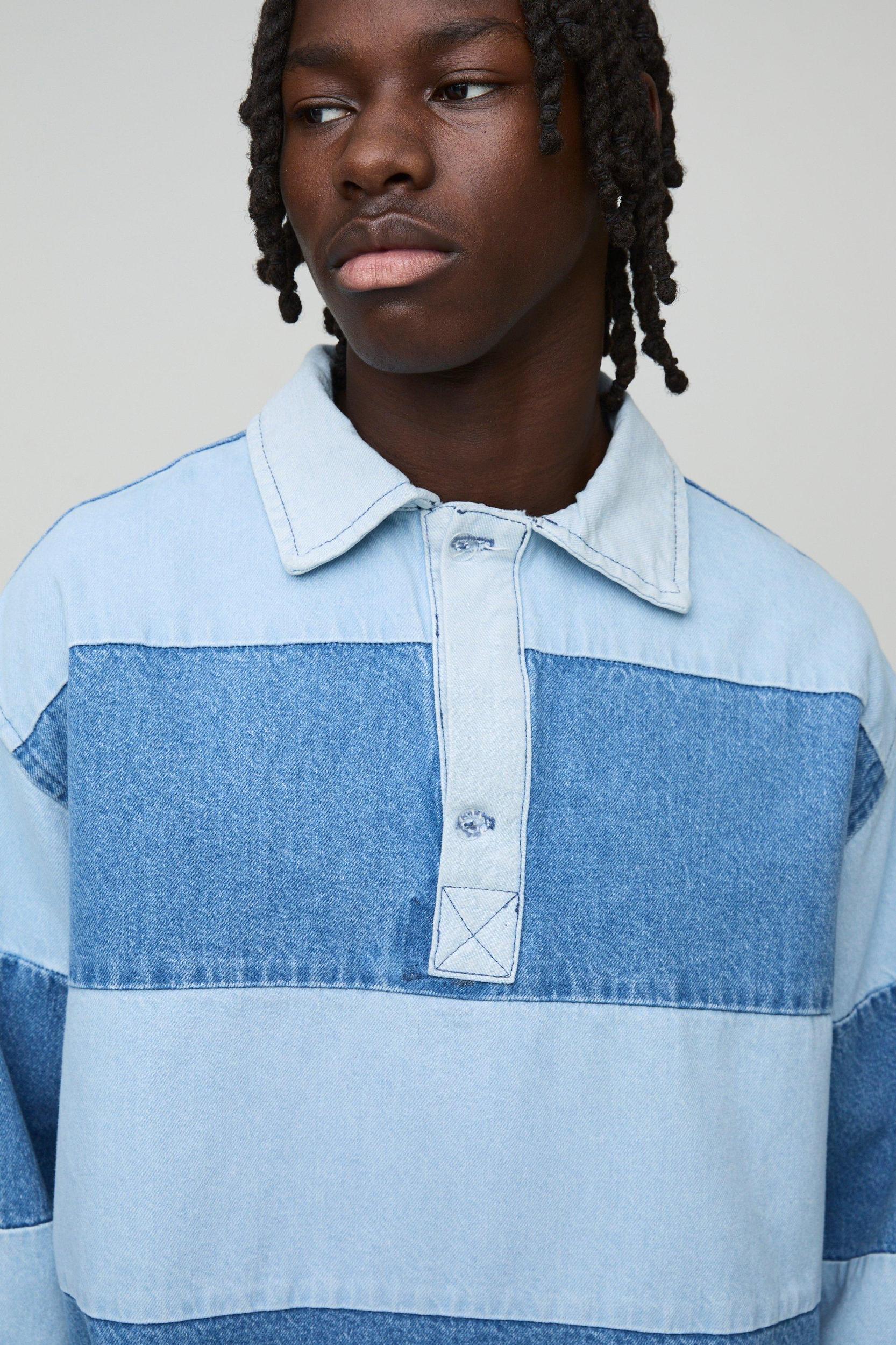 Oversized Denim Rugby Shirt | boohooMAN USA Product Image