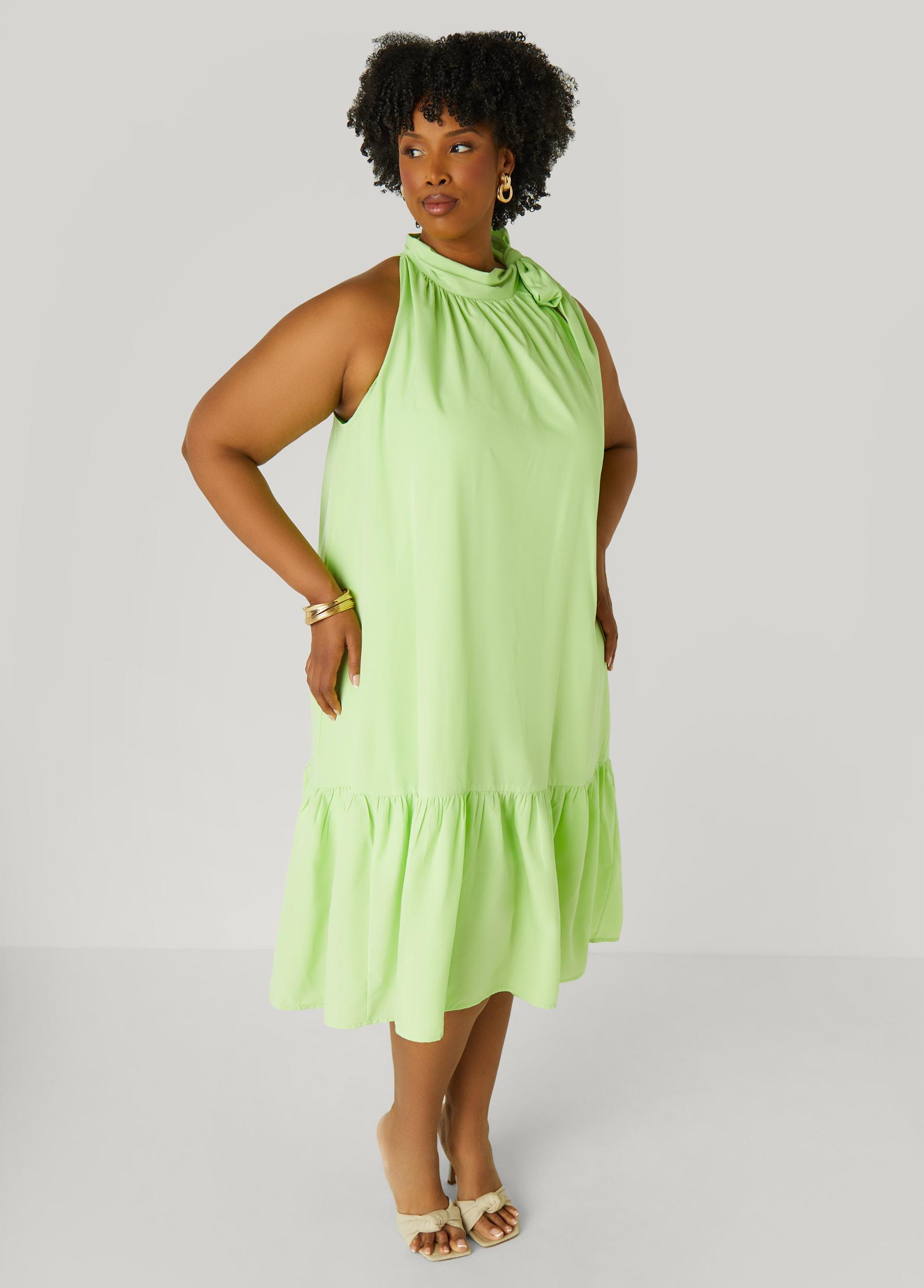 Tie Neck Flounced Midi Dress Product Image