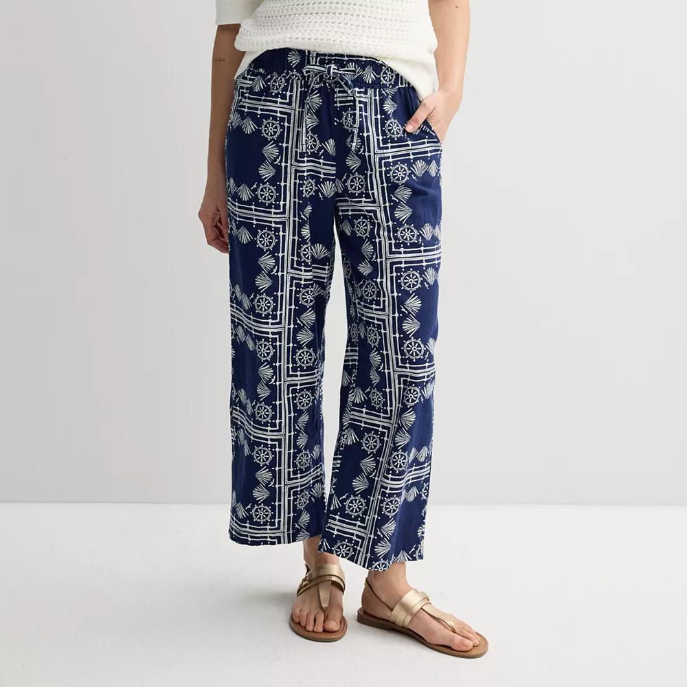 Petite Sonoma Goods For Life® Linen Wide Leg Ankle Pants, Women's, Size: Medium Petite, Blue Nautical Print Product Image