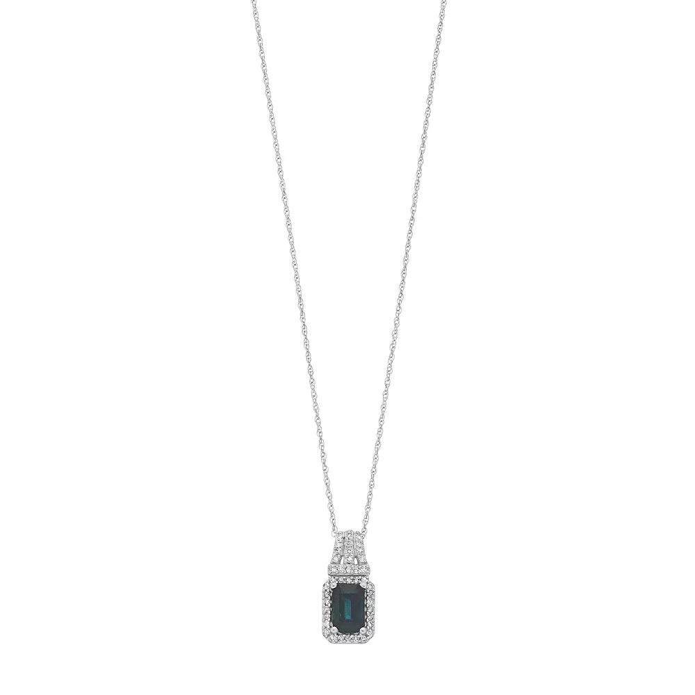 10k White Gold Sapphire & 1/8 Carat T.W. Diamond Pendant Necklace, Women's, Size: 18", 10k Gold Product Image