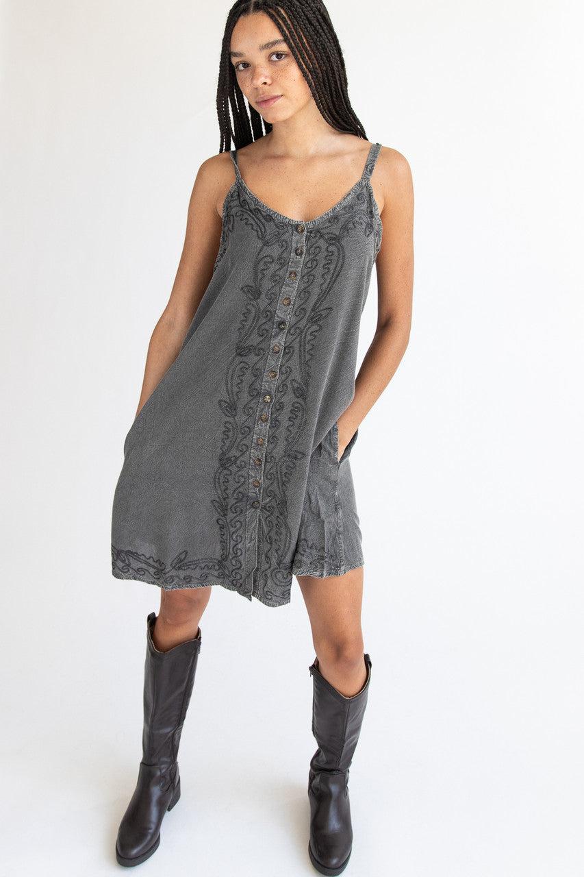 Embroidered Stone Washed Mini Dress Product Image