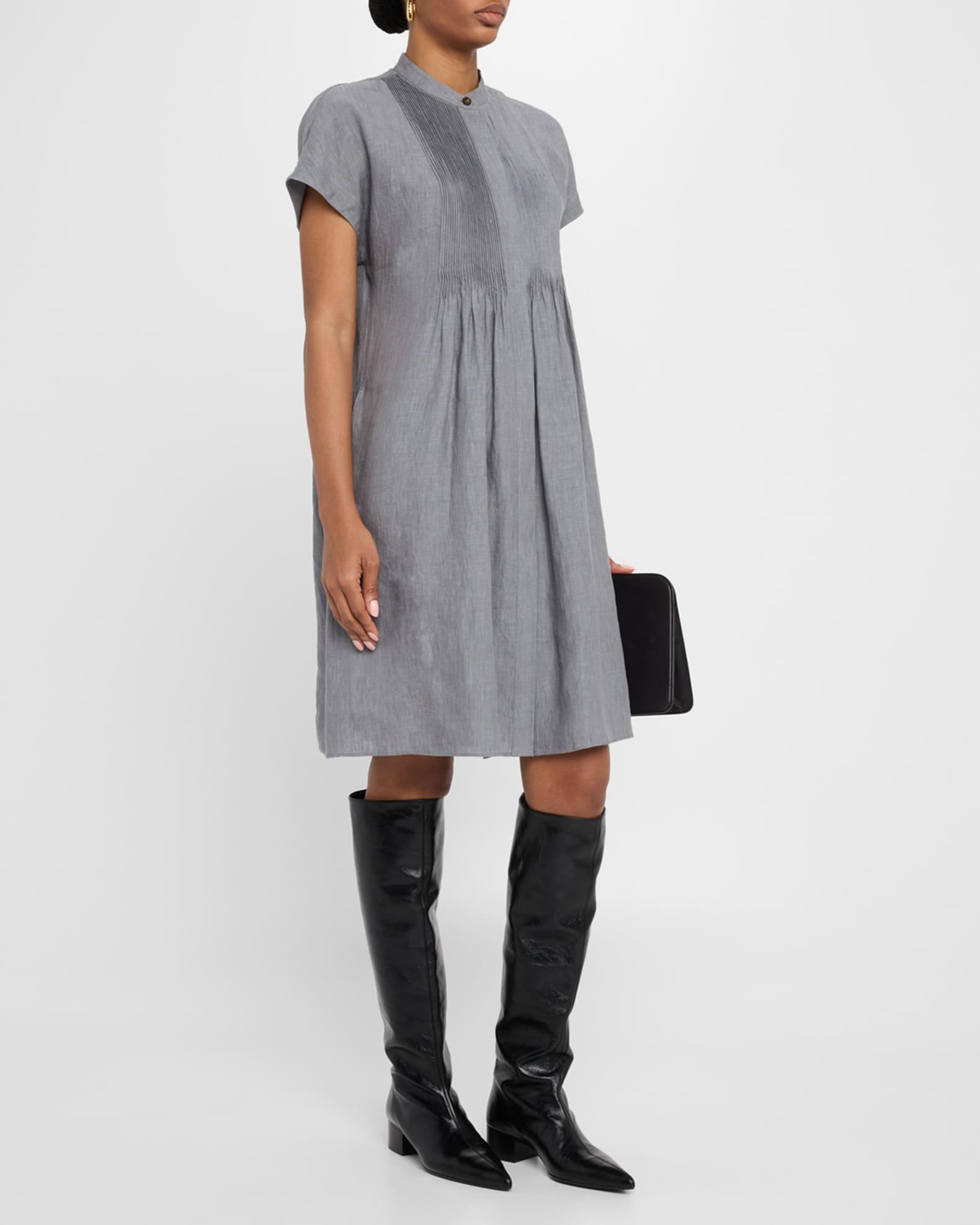 Ruched Pintuck Linen Dress Product Image