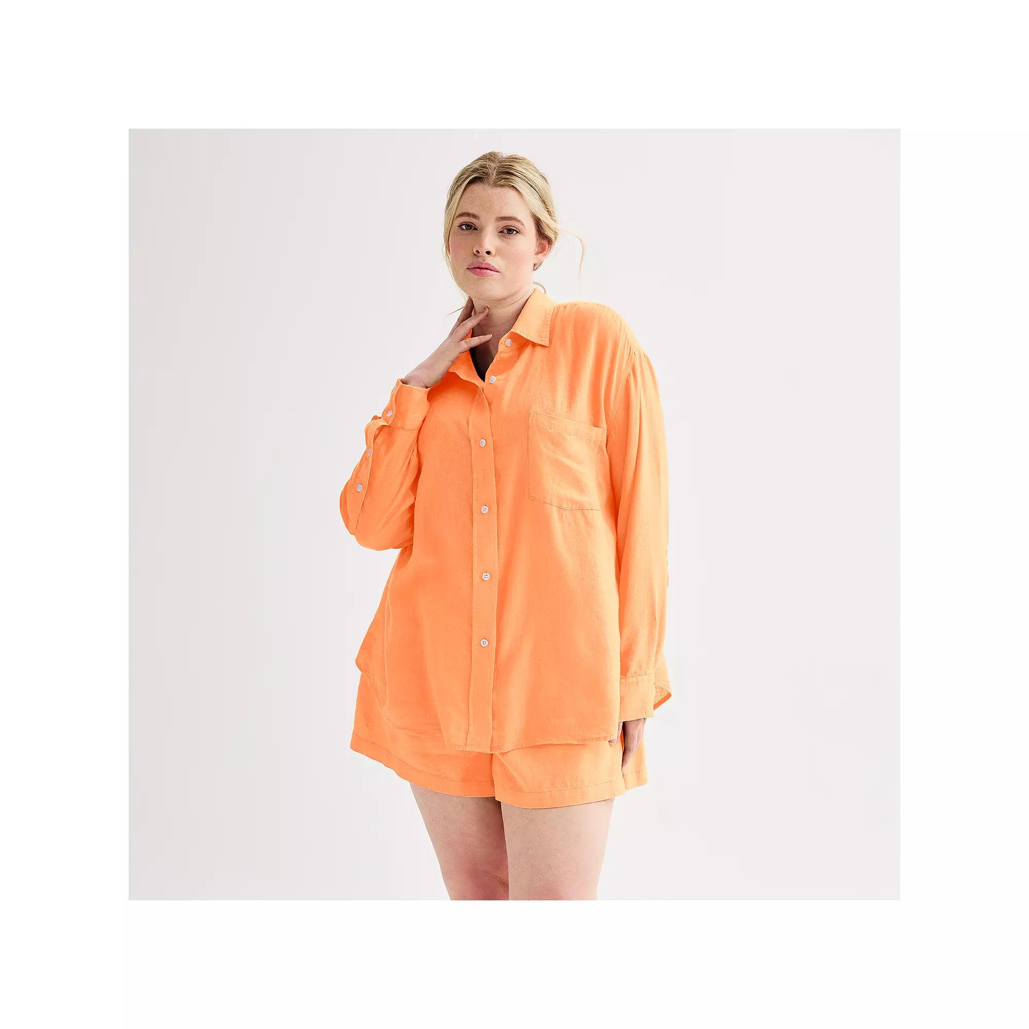 Plus Size Sonoma Goods For Life® Oversized Linen-Blend Boyfriend Shirt, Women's, Size: 3XL, Pink Sandal Product Image