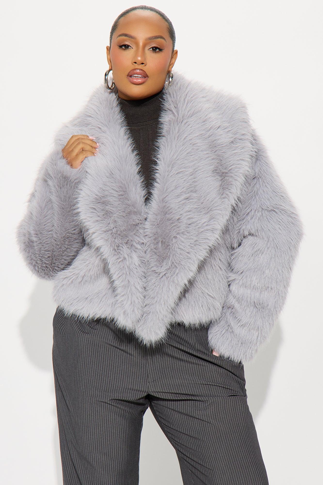 Gigi Faux Fur Coat - Grey Female Product Image