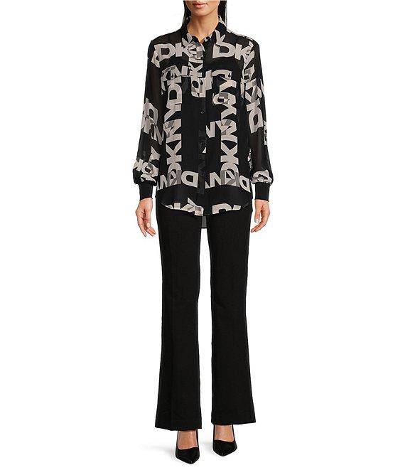 DKNY by Donna Karan Logo Printed Chiffon Button Front Shirt Product Image