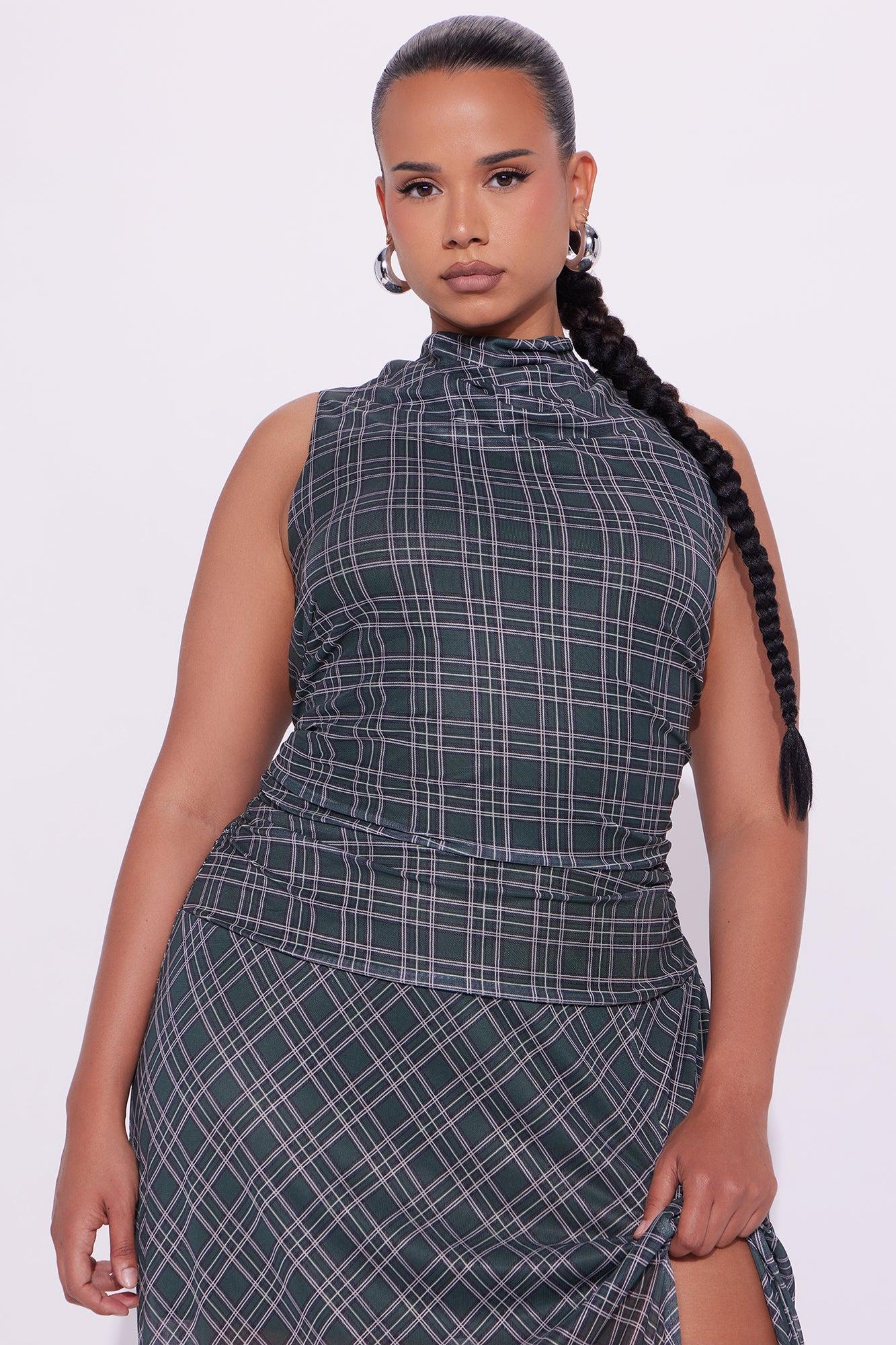 Hailie Plaid Mesh Maxi Dress - Green/combo Female Product Image