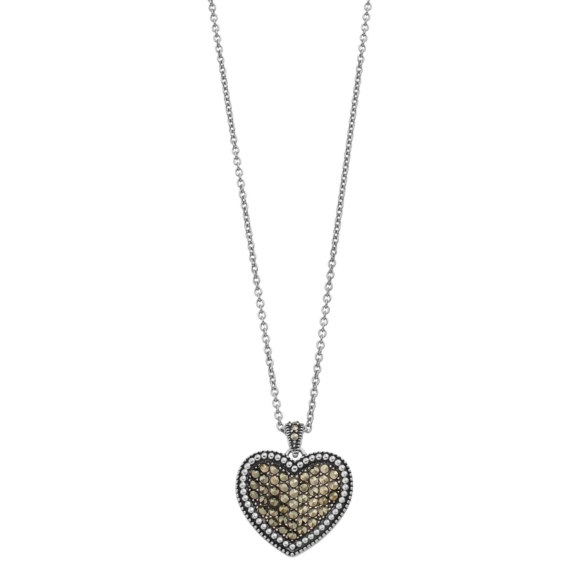 Lavish by TJM Sterling Silver Marcasite Pave Heart Pendant Necklace, Women's, Size: 18" Product Image