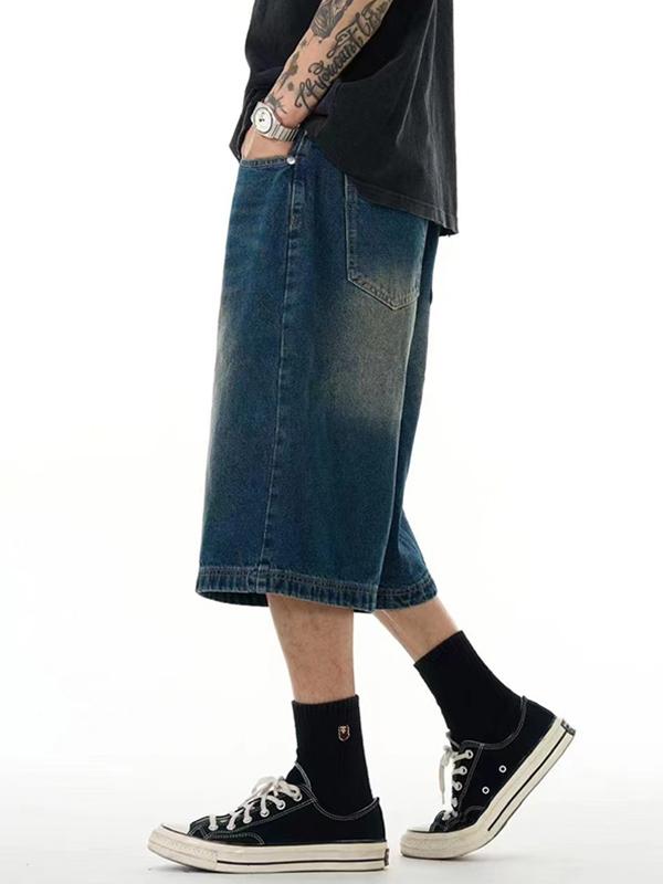 Men'S Denim Straight Loose Blue Shorts Product Image