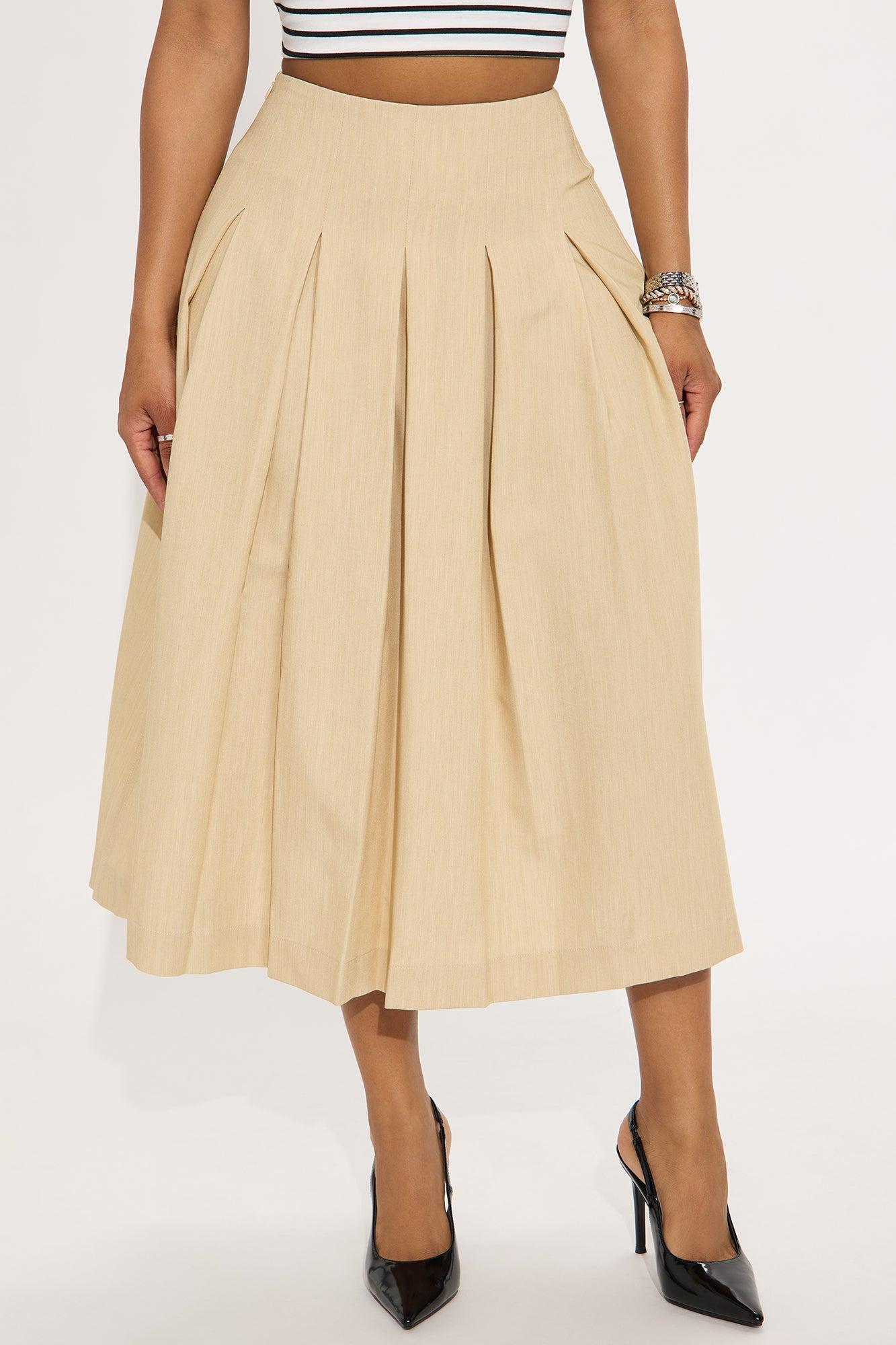 Standing On Business Pleated Midi Skirt - Khaki Female Product Image