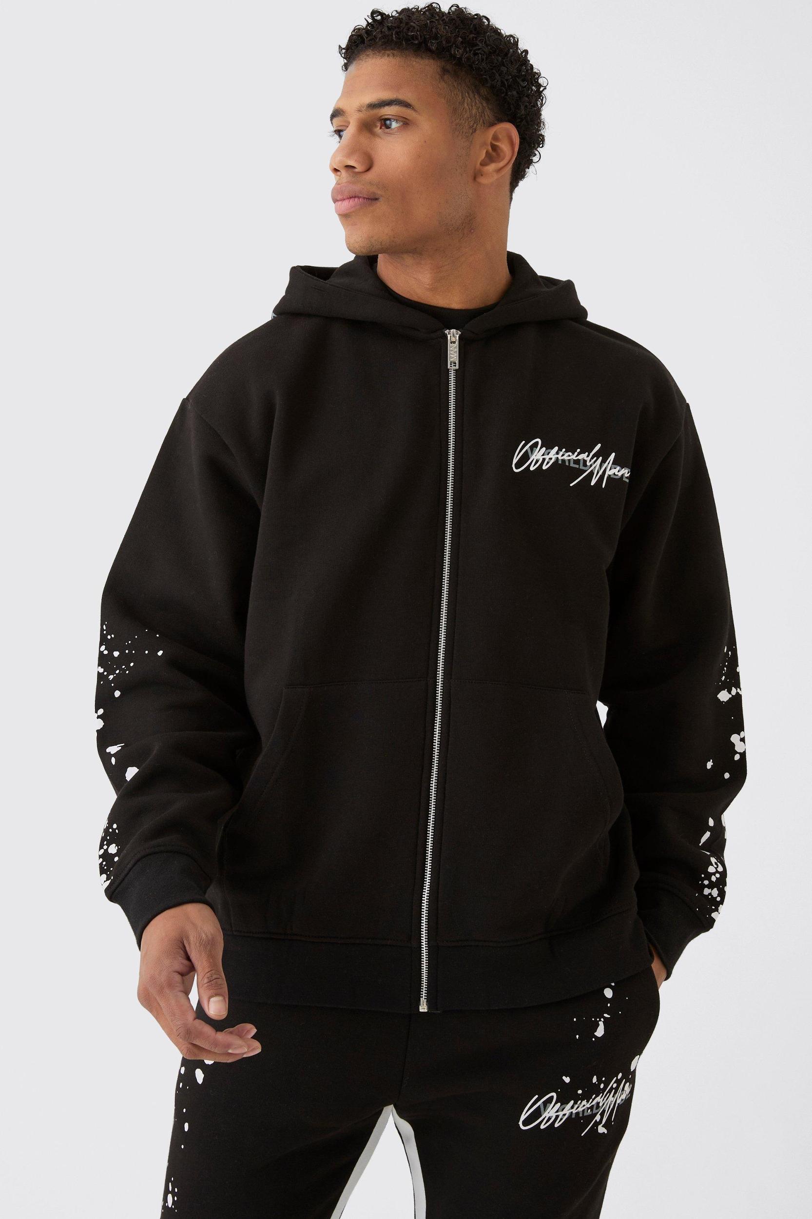 Oversized Graffiti Paint Splatter Gusset Tracksuit | boohooMAN USA Product Image