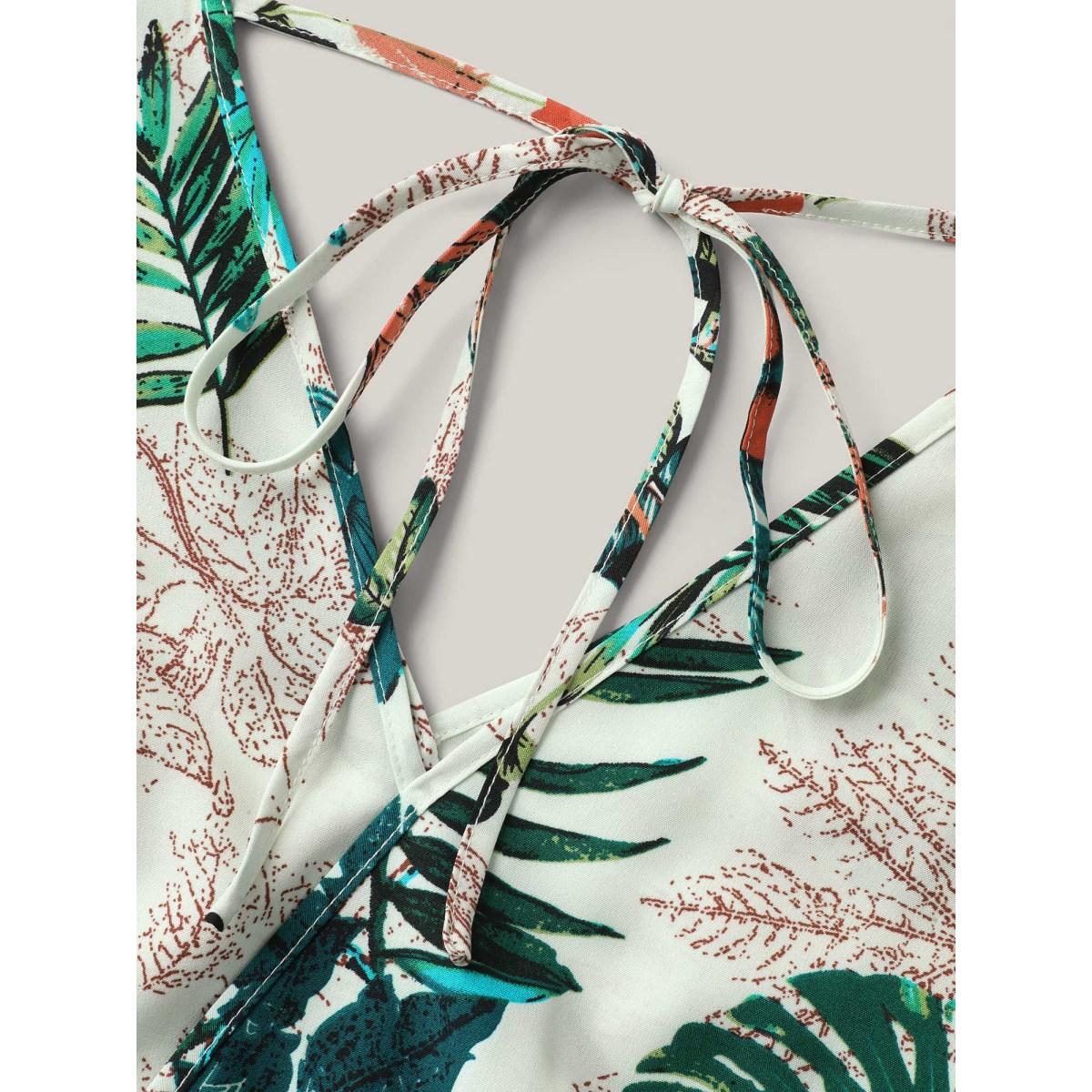 Plus Size Emerald Tropical Print Surplice Neck Back Tie Jumpsuit Women Resort Cap Sleeve V-neck Vacation Loose Jumpsuits BloomChic 10/M Product Image