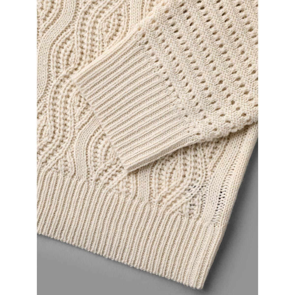 Plus Size Cable Knit Hollow Out Textured Pullover Apricot Women Casual Loose Long Sleeve Round Neck Everyday Pullovers BloomChic 28/5X Product Image