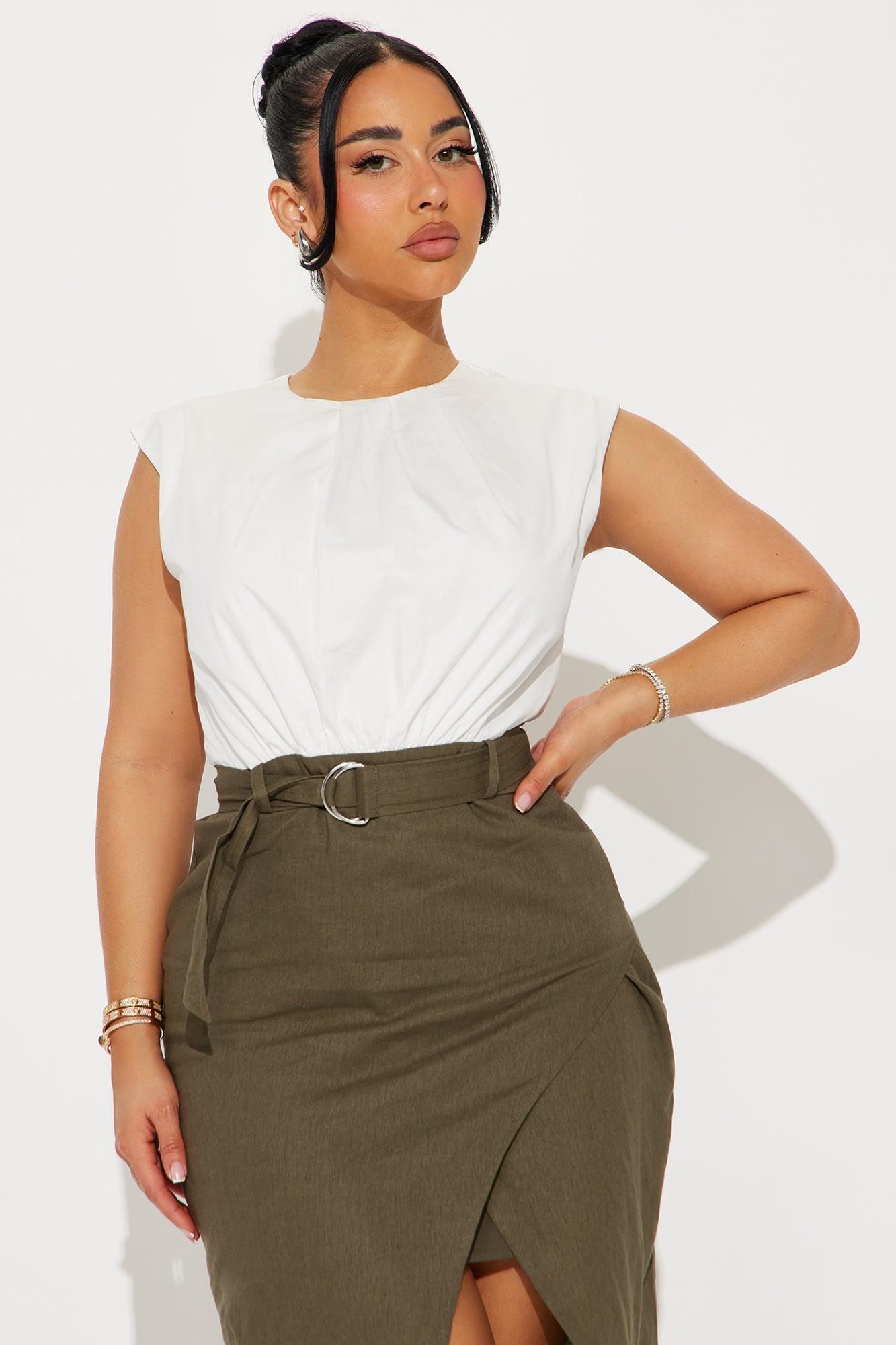 Kamala Belted Linen Midi Dress - Olive Product Image