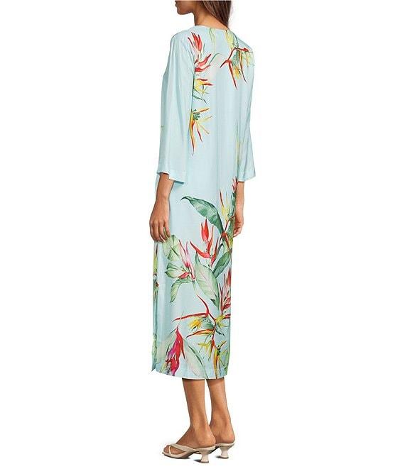 J.McLaughlin Roni Floral Print Split V-Neck 3/4 Sleeve Midi Dress Product Image