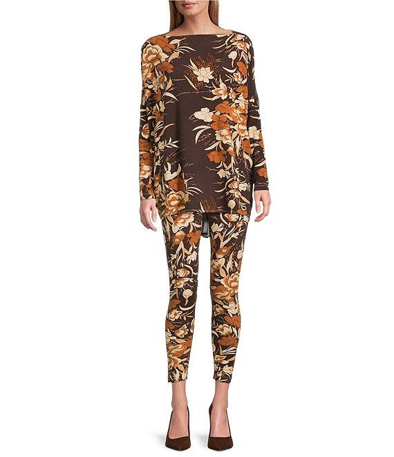 Bryn Walker Coordinating Fiori Print Viscose Jersey Boat Neck Long Dolman Sleeve Dimirti Tunic Product Image