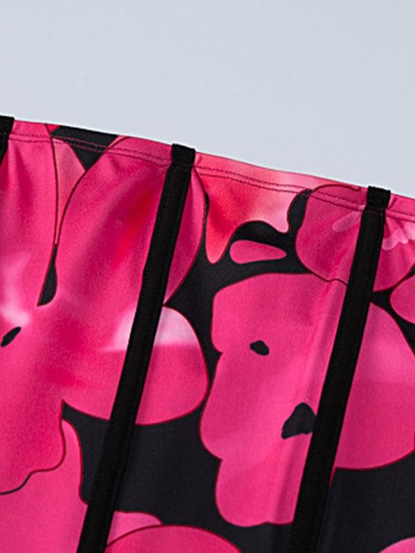 Floral Print Bandeau Top & Slim Mini Skirt Set Product Image