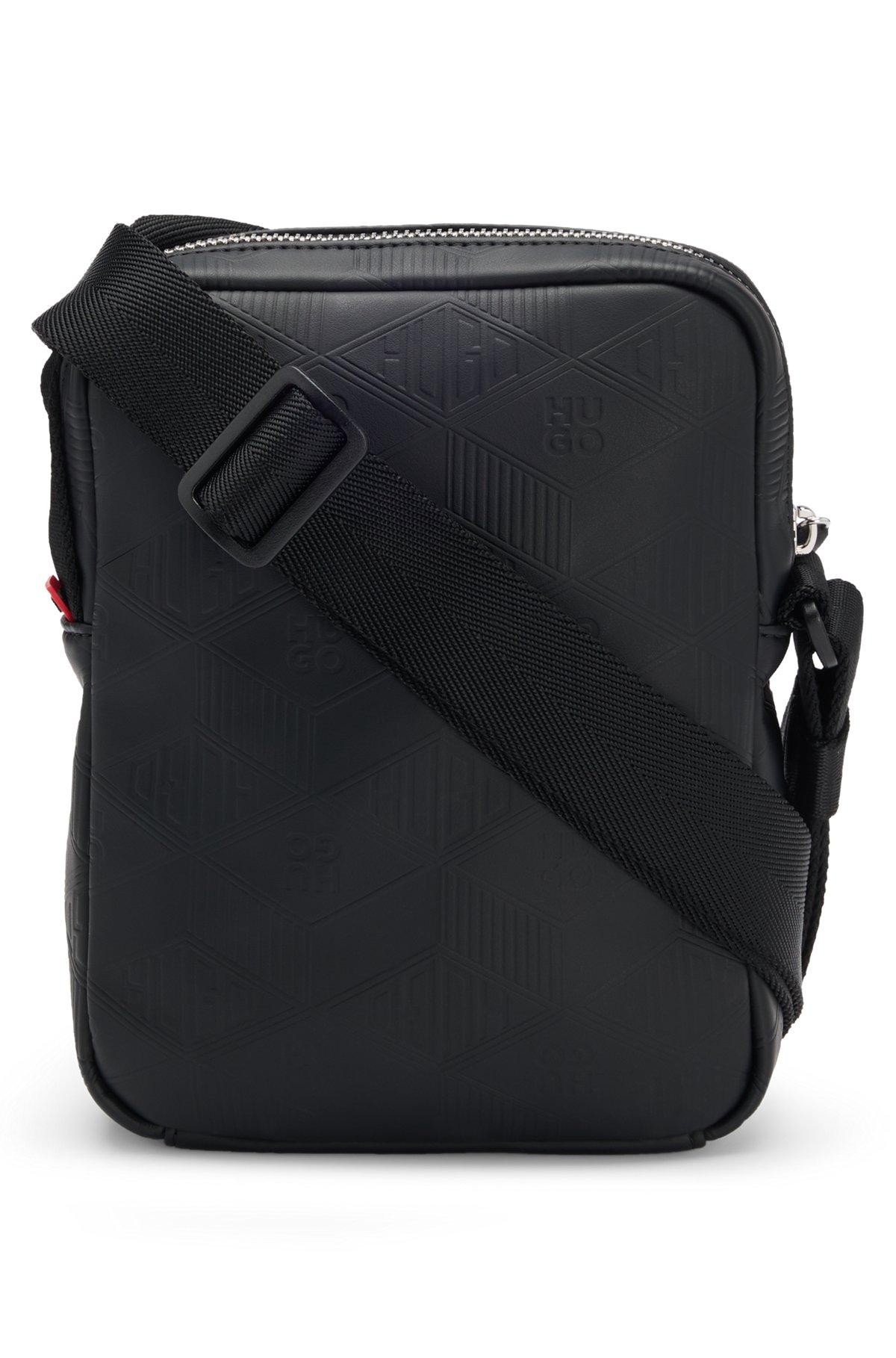 HUGO - Faux-leather reporter bag with stacked and geometric logos - Black Product Image