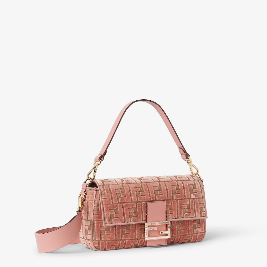 BaguettePink FF jacquard velvet bag Product Image