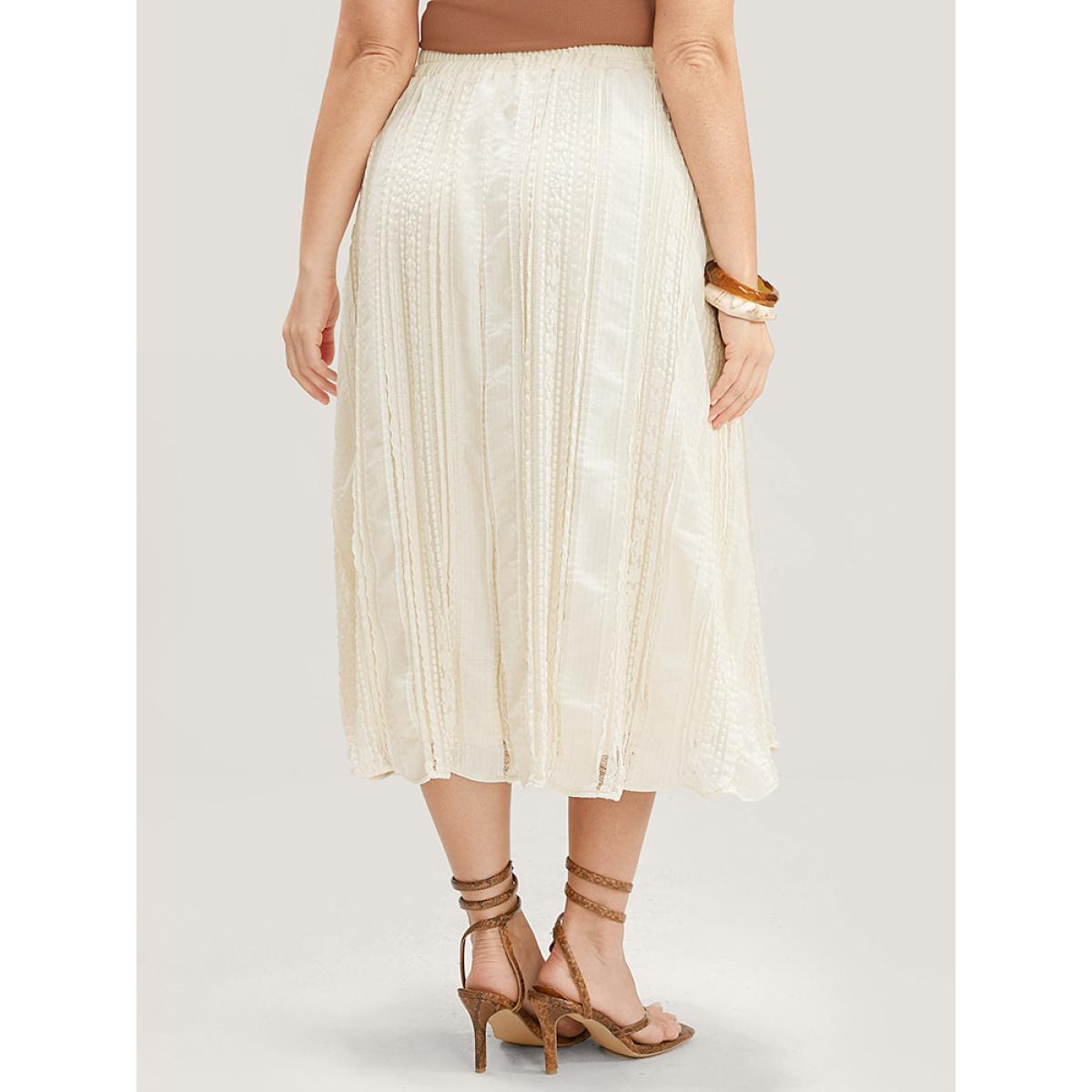 Plus Size Solid Textured Pocket Plisse Skirt Women Apricot Vacation Ruffles Low stretch Pocket Dailywear Skirts BloomChic 22-24/3X Product Image