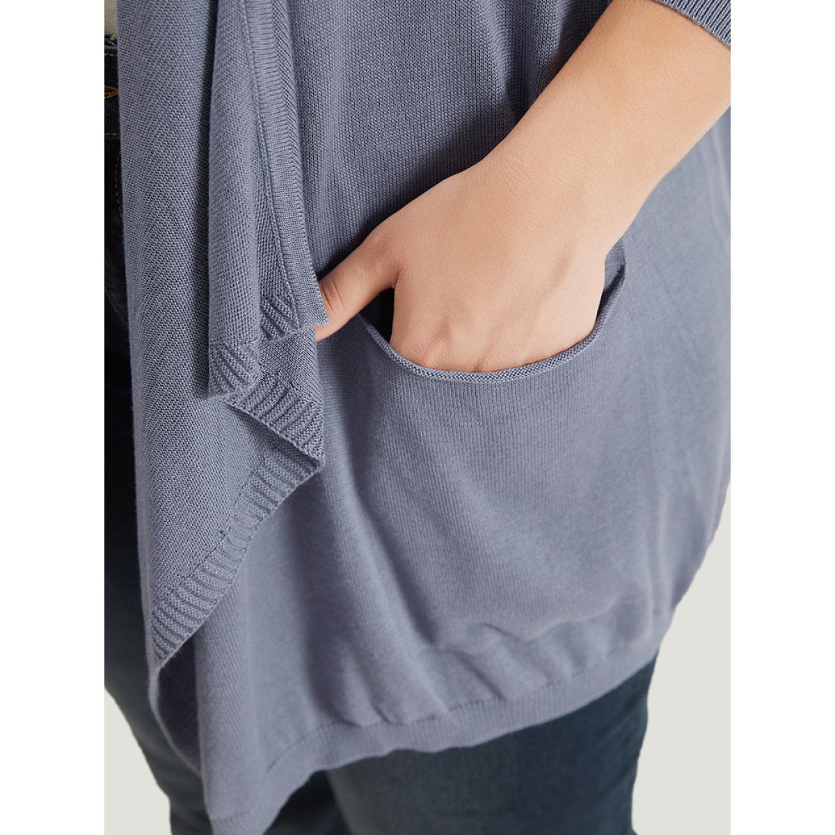 Plus Size Supersoft Essentials Solid Lapel Collar Patched Pocket Cardigan Stone Women Casual Loose Long Sleeve Dailywear Cardigans BloomChic 14-16/1X Product Image