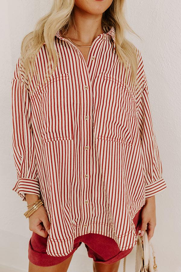 Stripe A Pose Oversized Button Up Top in Rust Product Image