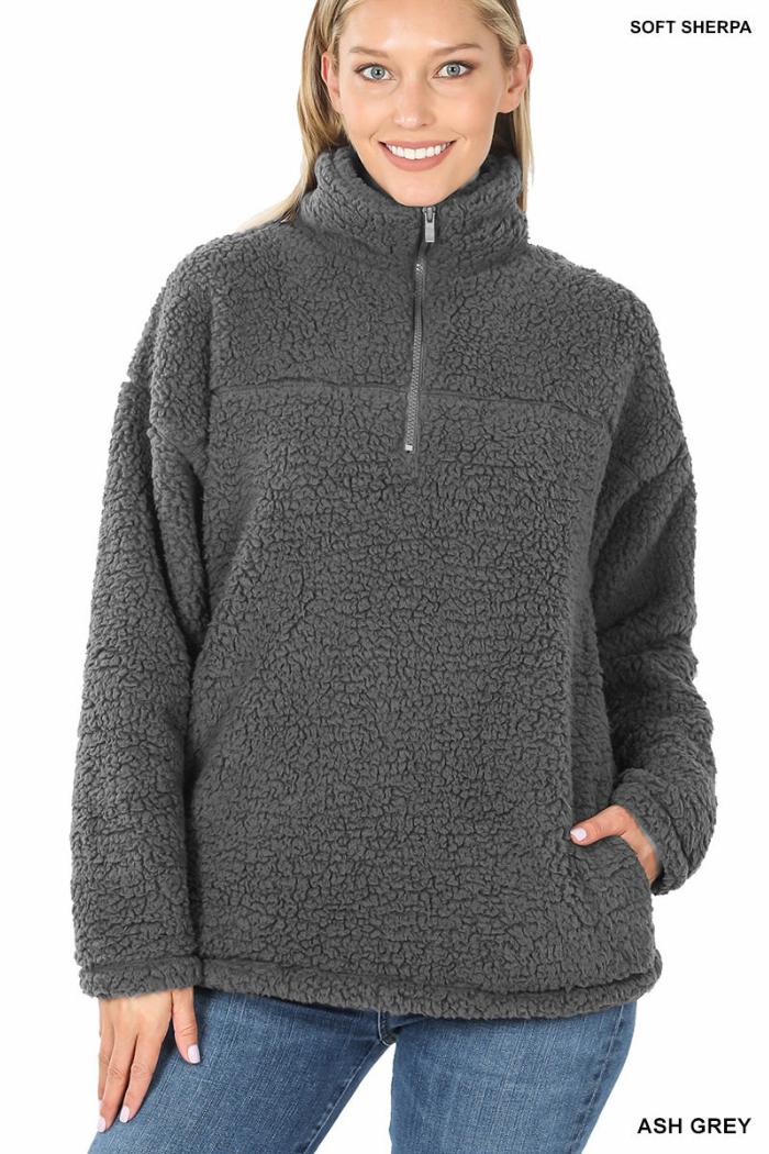 Soft Sherpa Half Zip Pullover With Side Pockets Product Image