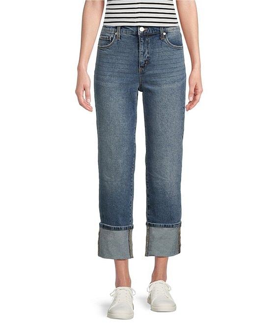 Code Bleu Hollywood Waist High Rise Wide Leg Cuffed Cropped Jeans Product Image